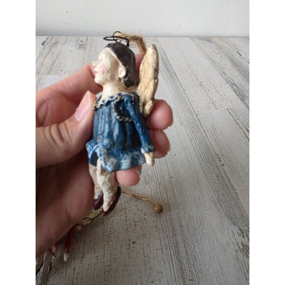Jointed Angel cherub ornament vintage rustic crackle set are - Picture 10 of 10
